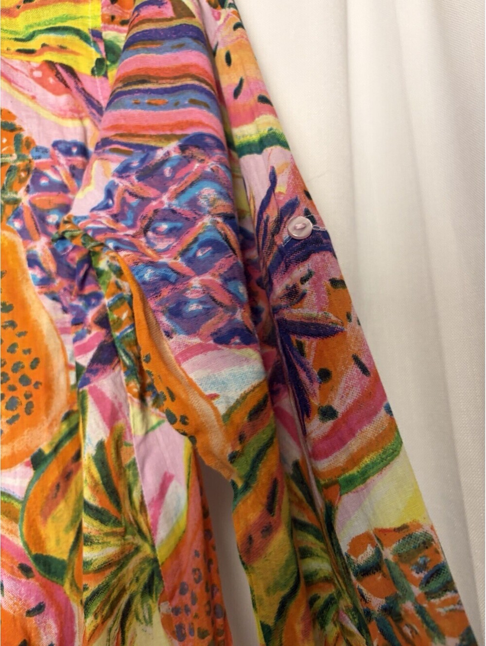 Anthropologie True Destinations Cotton Colorful Fruit Printed Tunic Blouse Med. - Picture 3 of 7